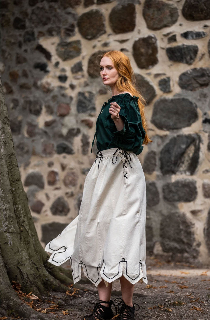 Falda medieval con bordados modelo Svenja, blanco crudo