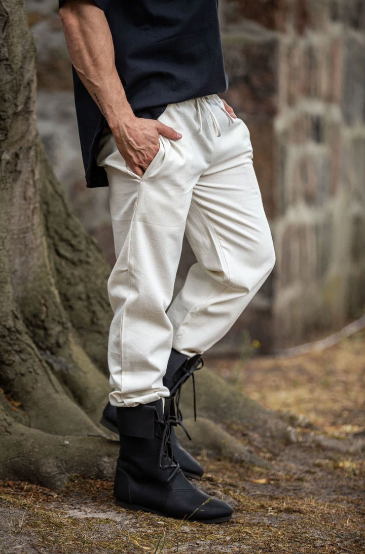 Pantalones medievales Unisex color NATURAL con banda elástica en cintura
