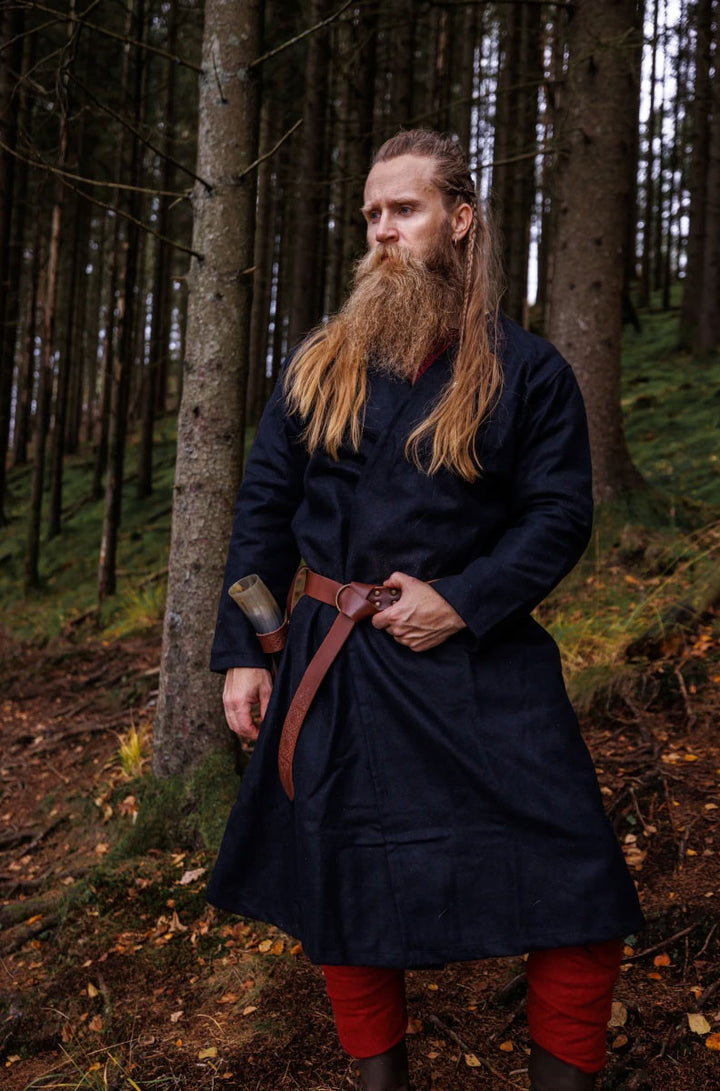 Túnica Vikinga abierta en lana modelo Balder, negro