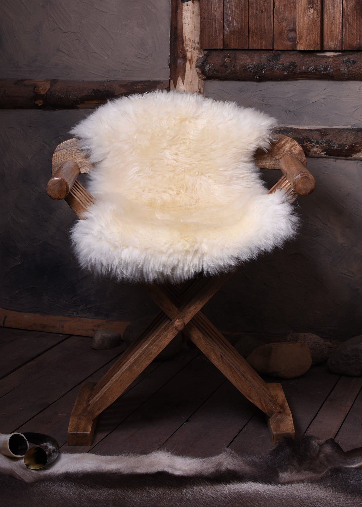 Silla medieval plegable Curul, en madera (70 cm.)