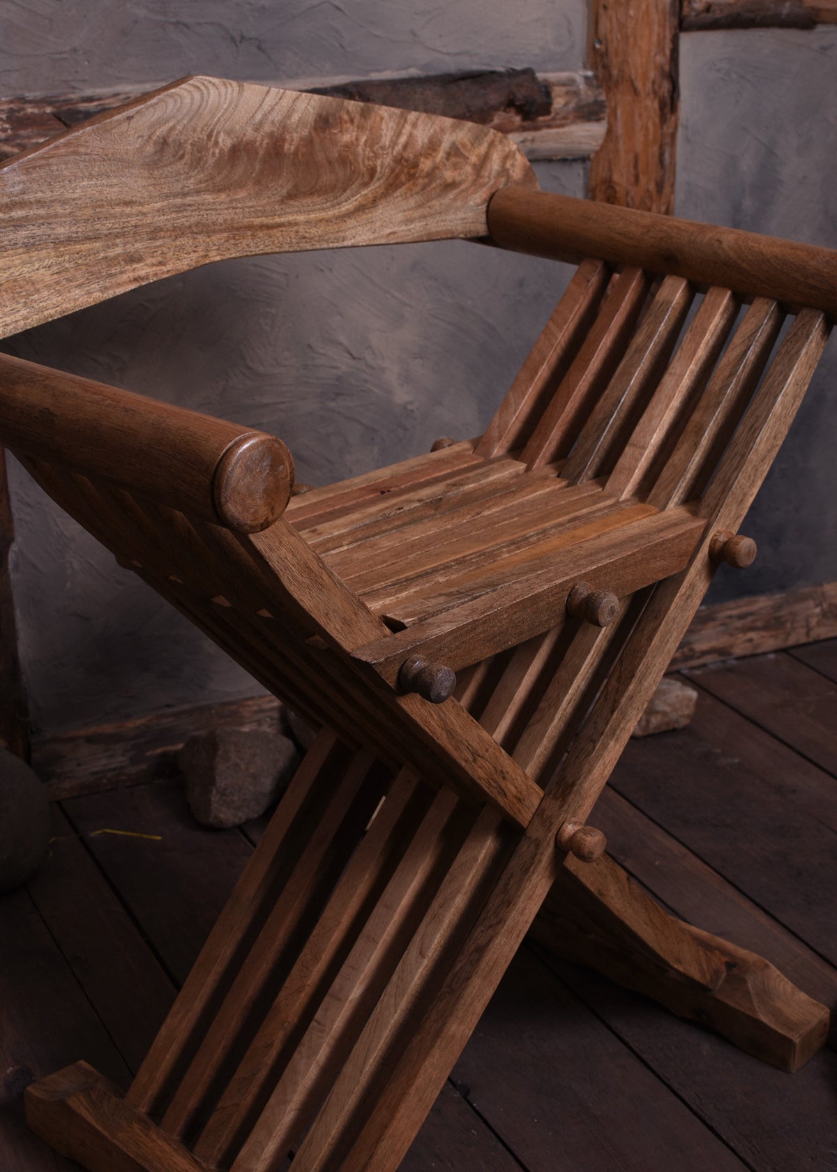 Silla medieval plegable Curul, en madera (70 cm.)