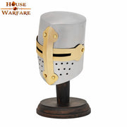 Mini Yelmo Medieval de los Cruzados con soporte de madera