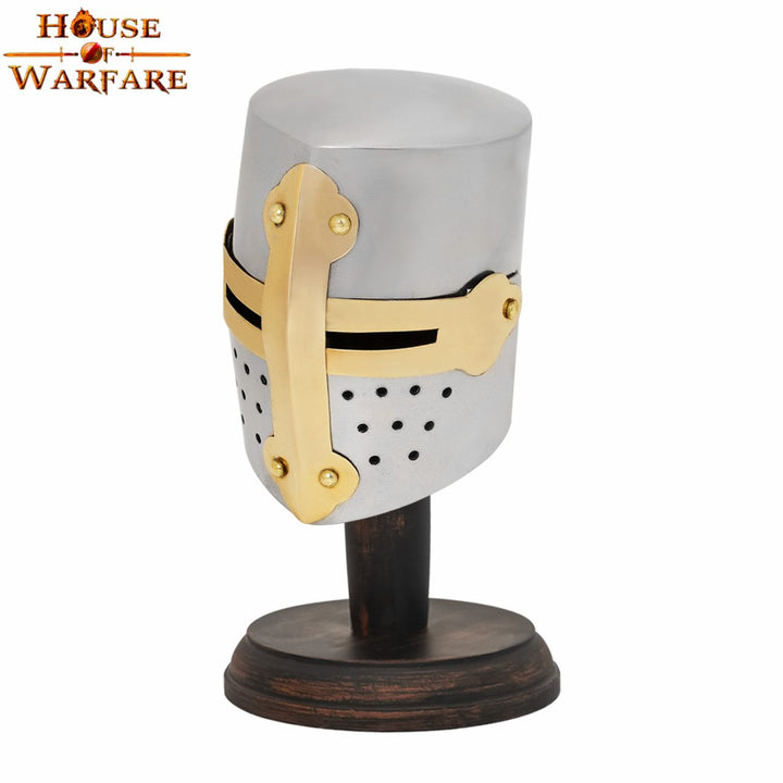 Mini Yelmo Medieval de los Cruzados con soporte de madera