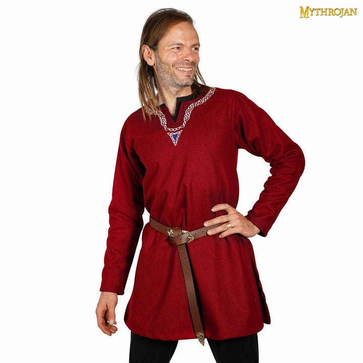 Túnica Vikinga en la con cuello ribeteado - granate