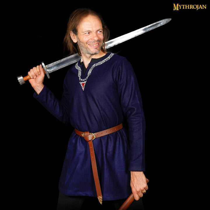 Túnica Vikinga en la con cuello ribeteado - azul