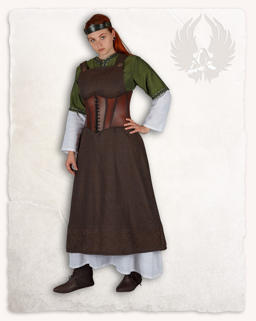 Vestido delantal vikingo modelo Alva Fishbone, marrón