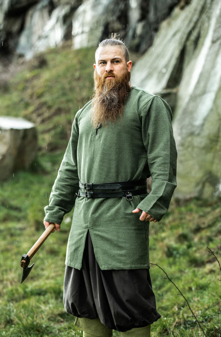 Túnica vikinga modelo Balduin, algodón Verde