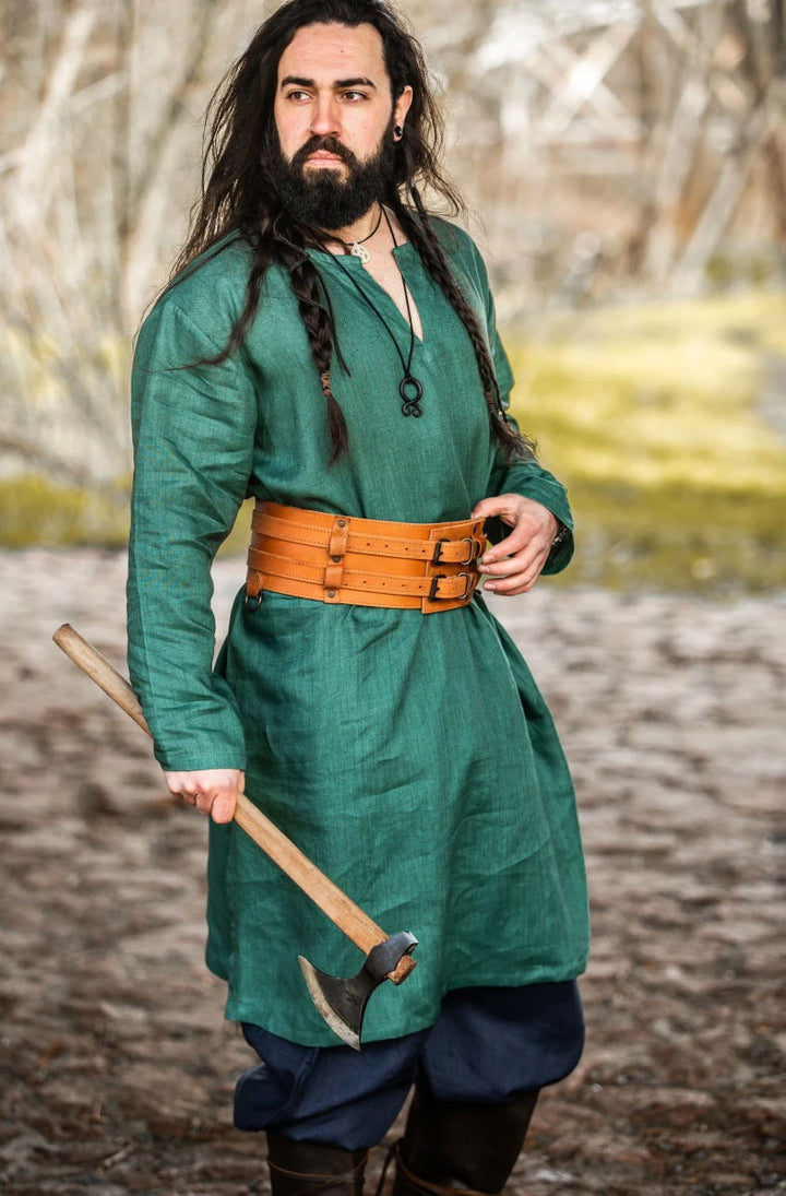 Túnica vikinga de lino Halvar, color verde