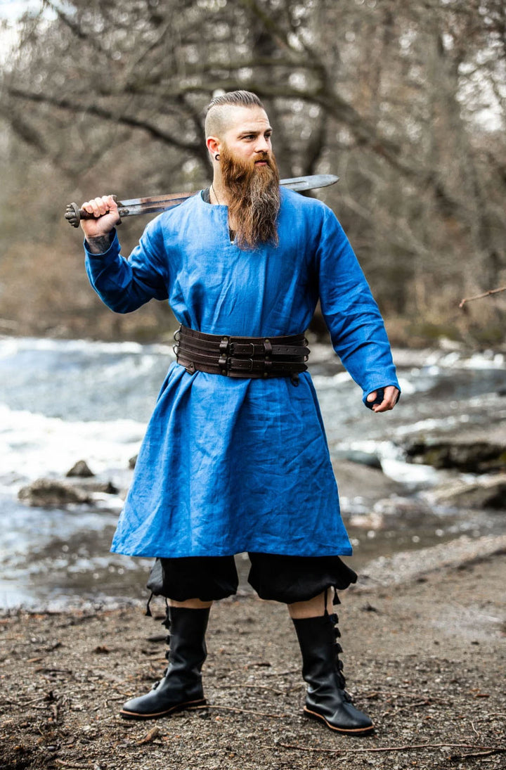 Túnica vikinga de lino Halvar, color azul