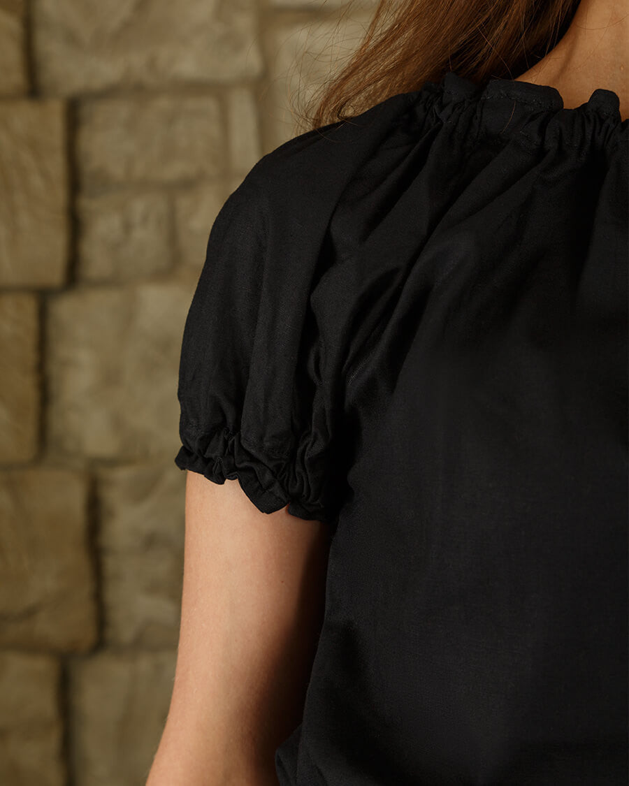 Blusa medieval algodón ligero modelo Kalina, negro