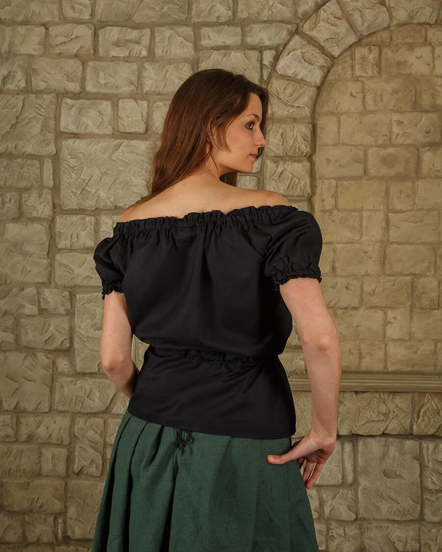 Blusa medieval algodón ligero modelo Kalina, negro