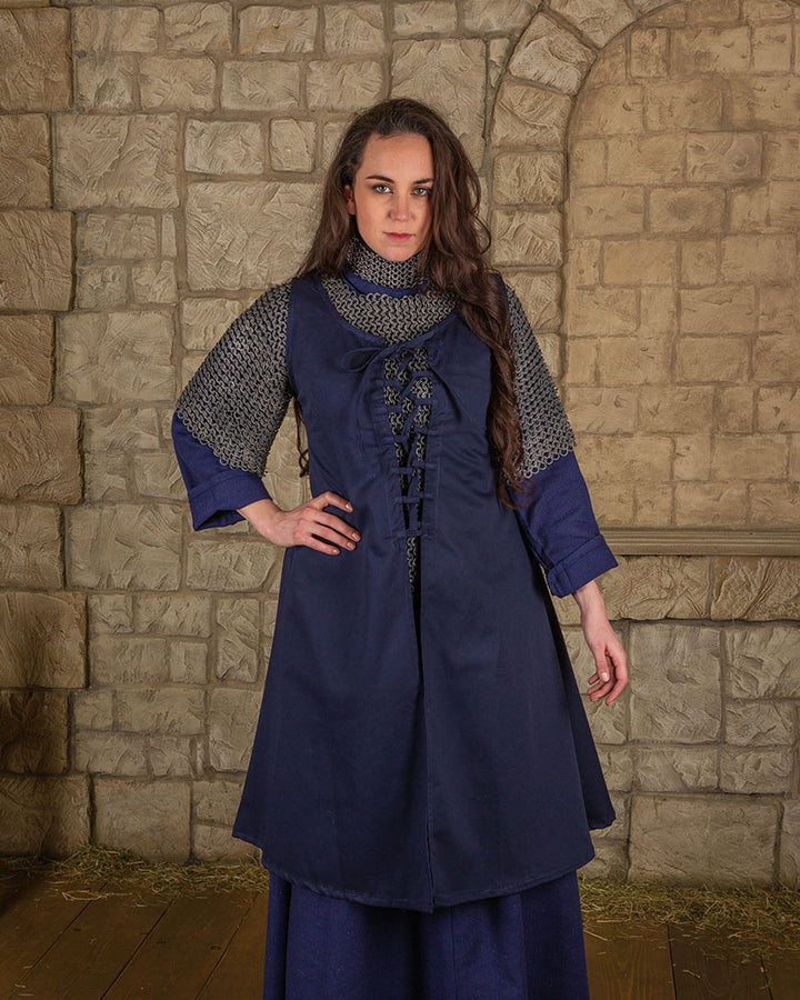 Vestido medieval azul sin mangas modelo Leandra