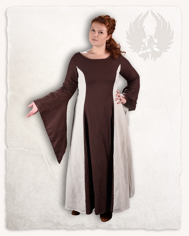Vestido medieval en algodón modelo Calla, marrón-crema