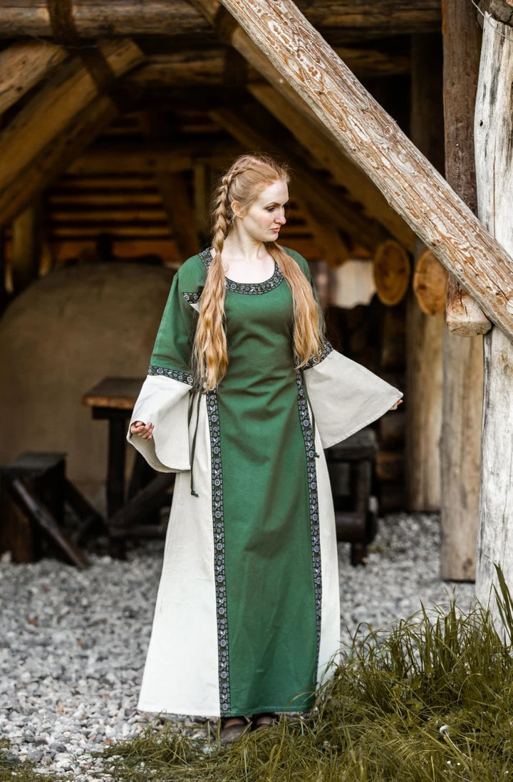 Vestido medieval mujer Angie, verde-blanco natural