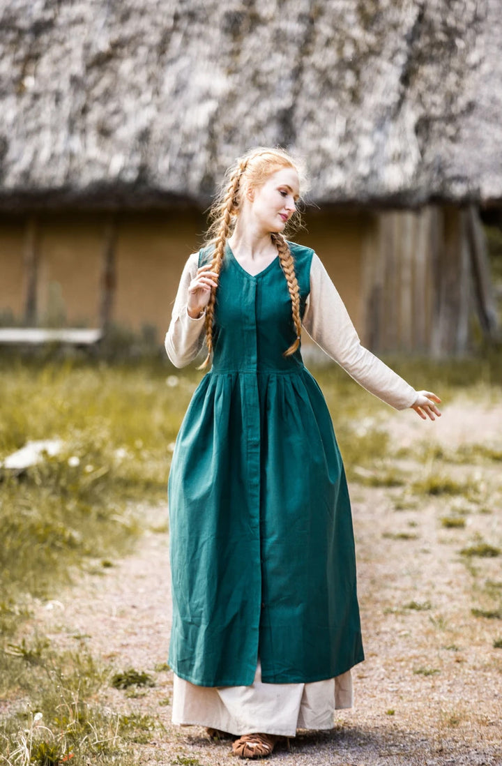 Vestido medieval de campesina modelo Arlette, color verde
