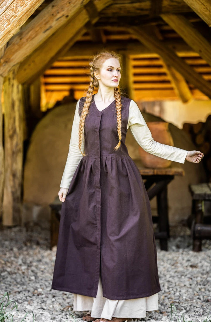 Vestido medieval sin mangas Arlette, color marrón