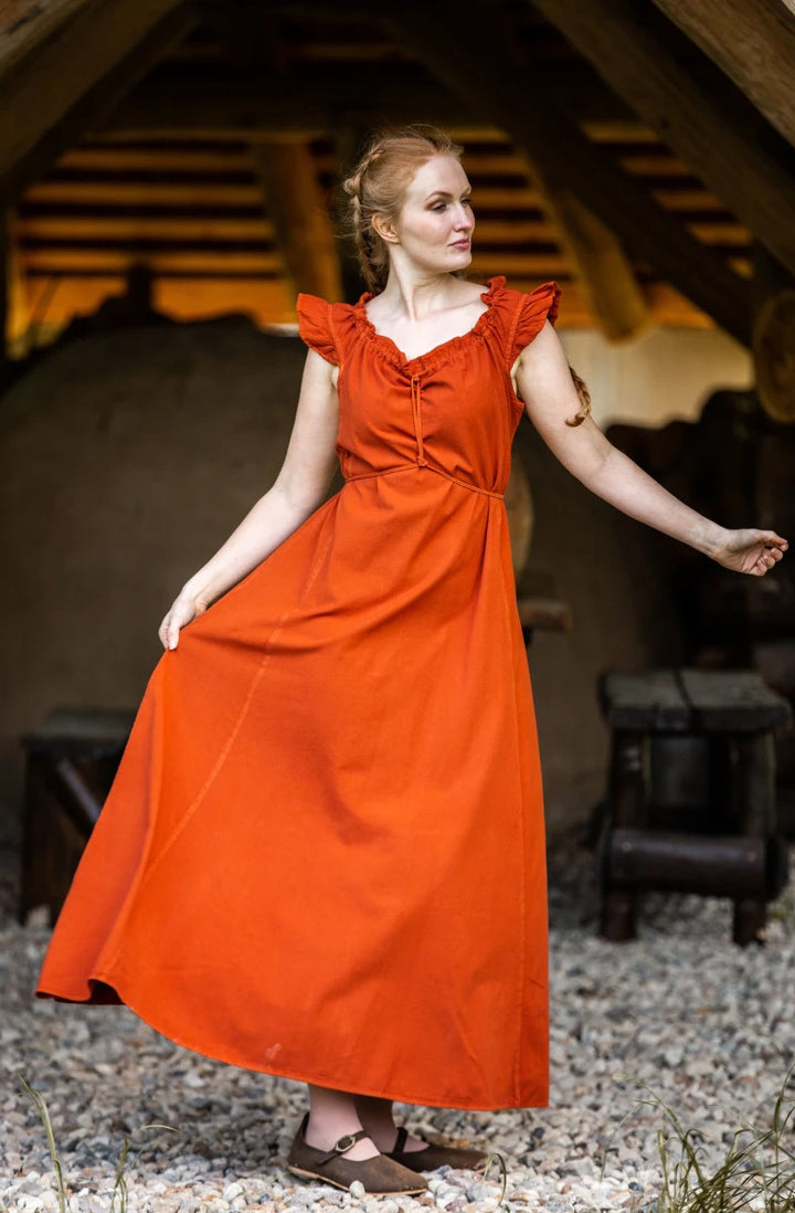 Vestido medieval largo modelo Clara, color naranja oscuro