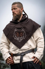Gugel vikingo marrón cabeza lobo modelo Haldan