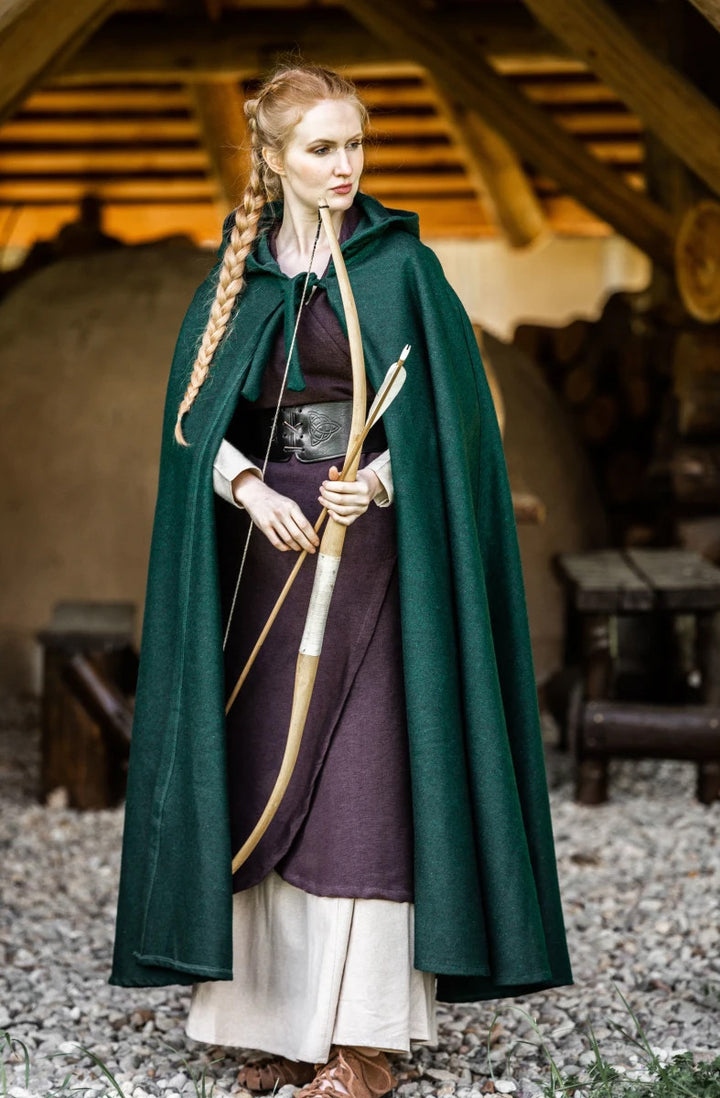 Capa medieval clásica Elinor color verde con capucha corta, Unisex