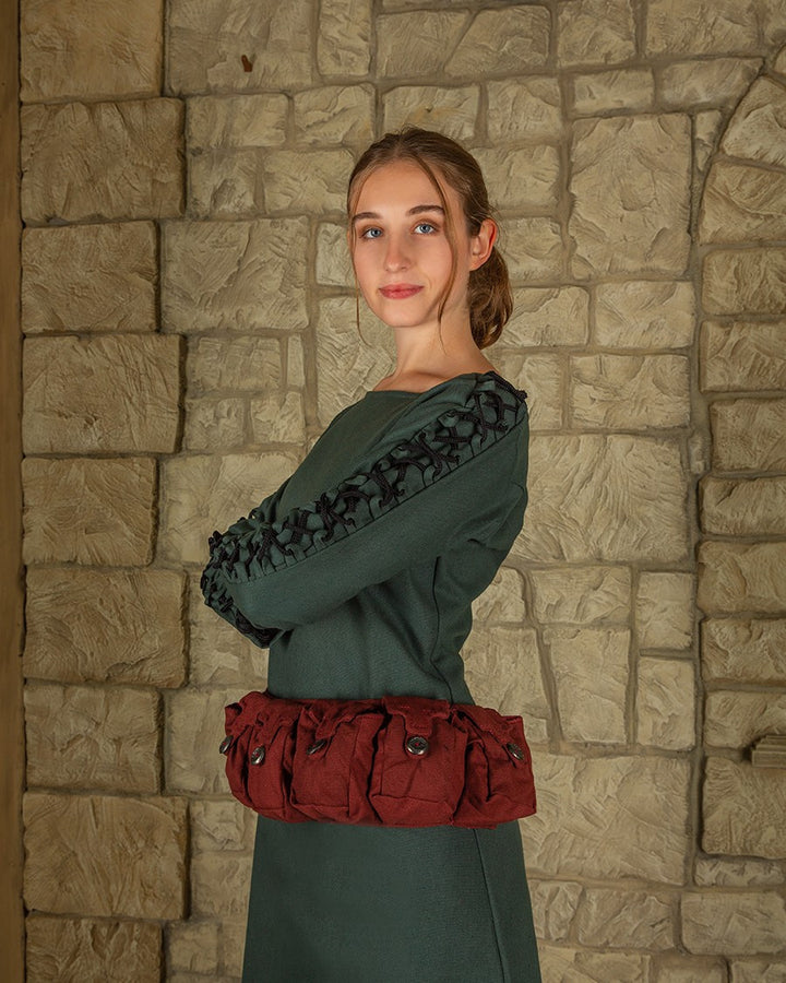Cinturón medieval con 5 bolsillos modelo Borchard, color burdeos