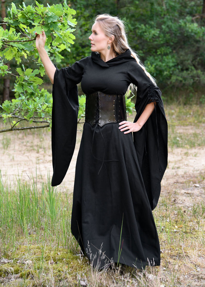 Vestido Medieval mujer mangas trompeta, negro