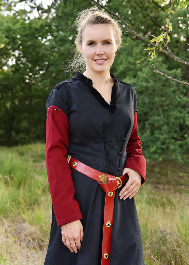 Mangas vestido medieval con alfileres, rojo vino tinto