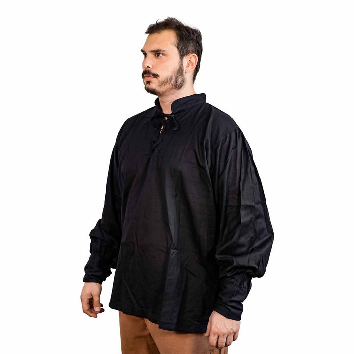Camisa pirata clásica o renacentista, algodón negro