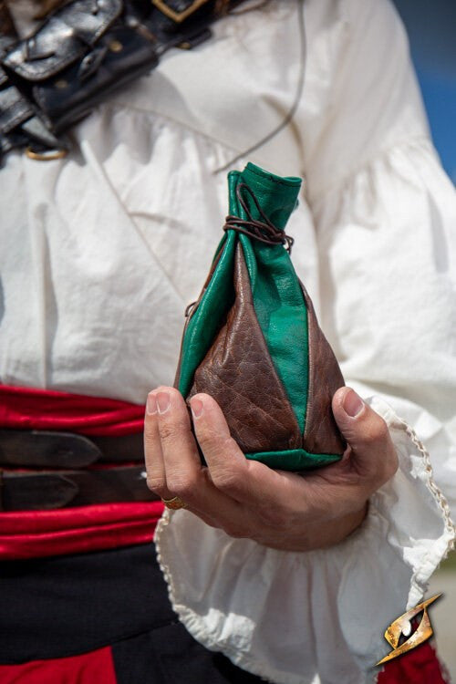 Bolsita cuero marrón-verde monedas Cazarrecompensas