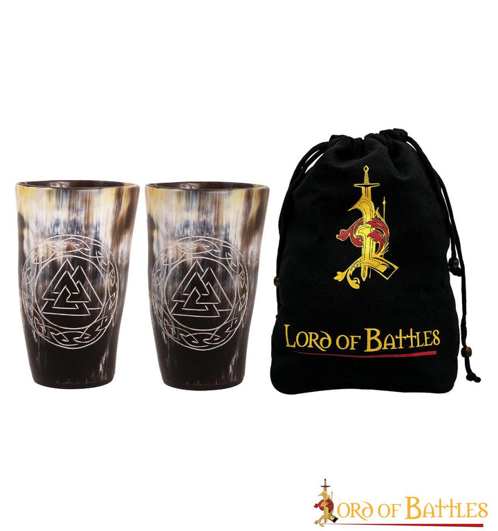 Set de 2 vasos cuerno buey diseño Nudo vikingo Valknut