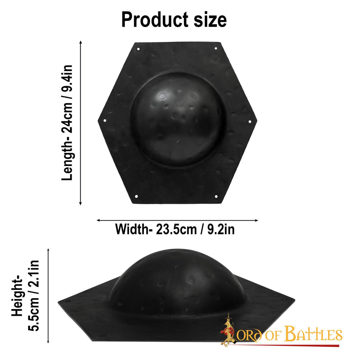 Umbo hexagonal para escudo romano en acero negro