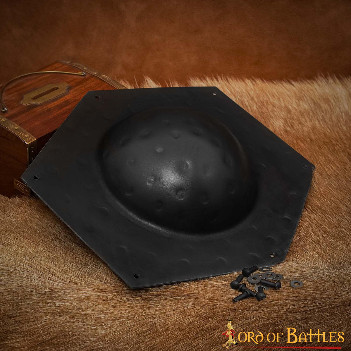 Umbo hexagonal para escudo romano en acero negro