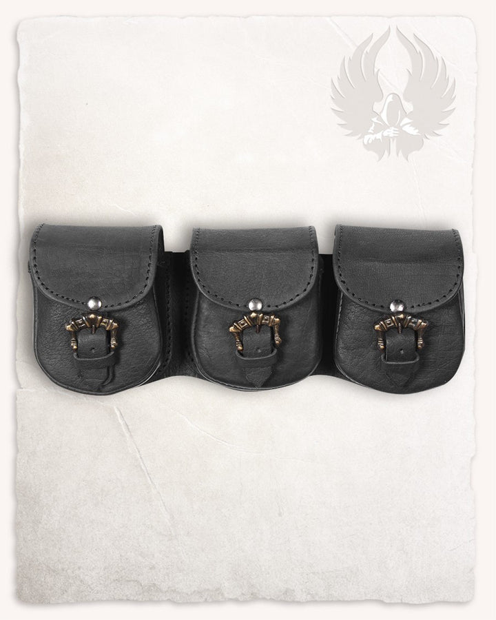 Set 3 bolsos medievales León para cinturón en negro