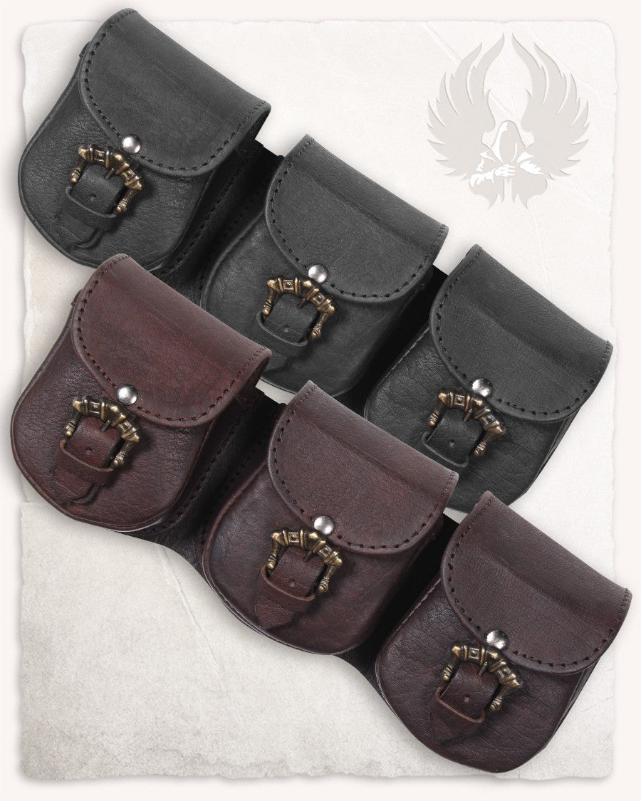 Set 3 bolsos medievales León para cinturón en negro