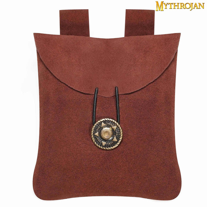 Bolsa medieval, tipo riñonera, en cuero de gamuza (13,9x12,9 cm.)