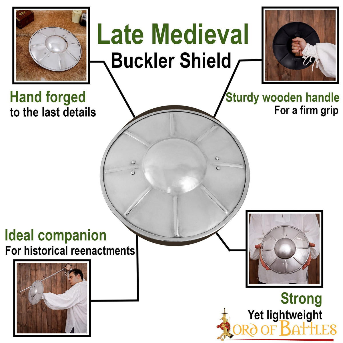 Broquel medieval funcional en acero (30,4 cm.)