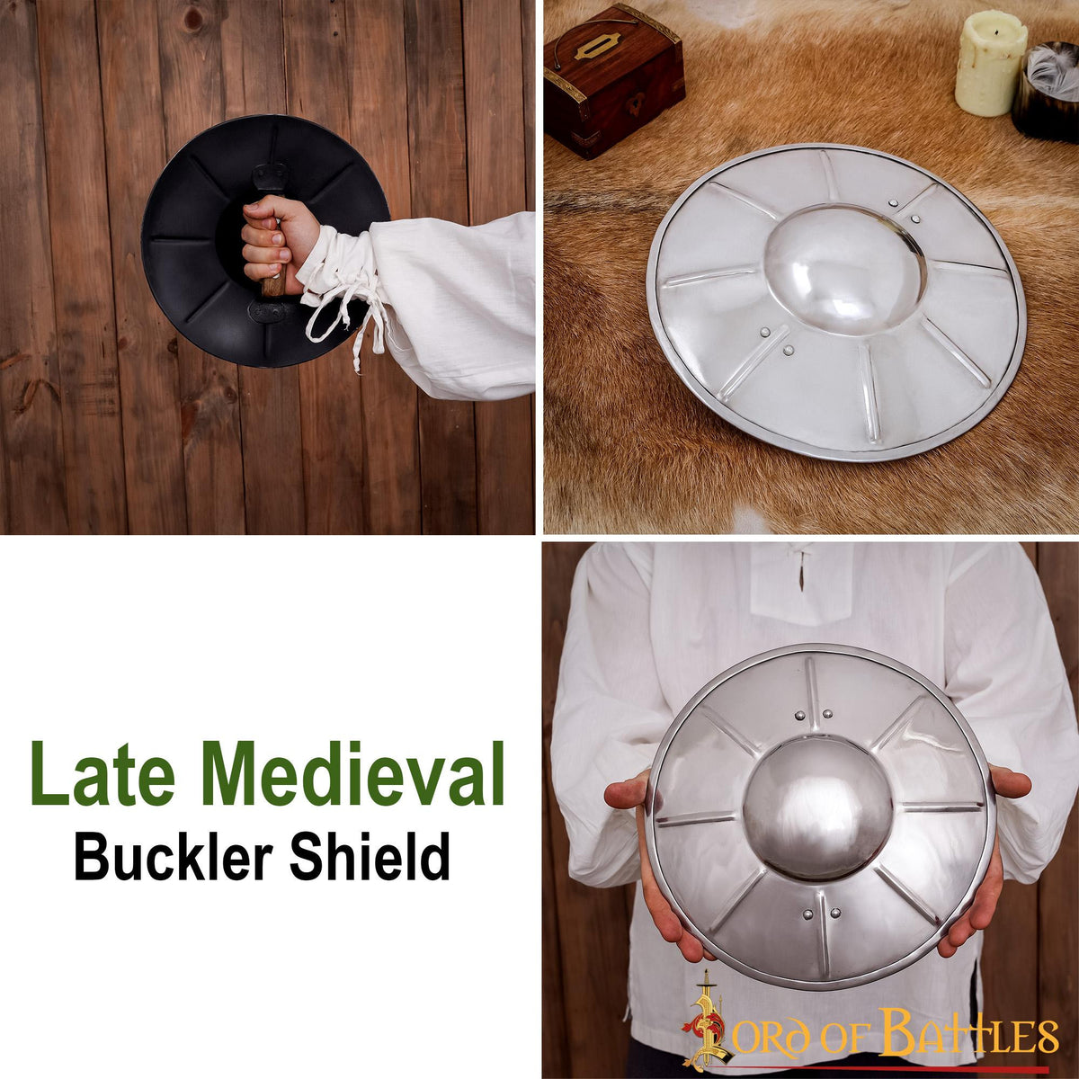 Broquel medieval funcional en acero (30,4 cm.)