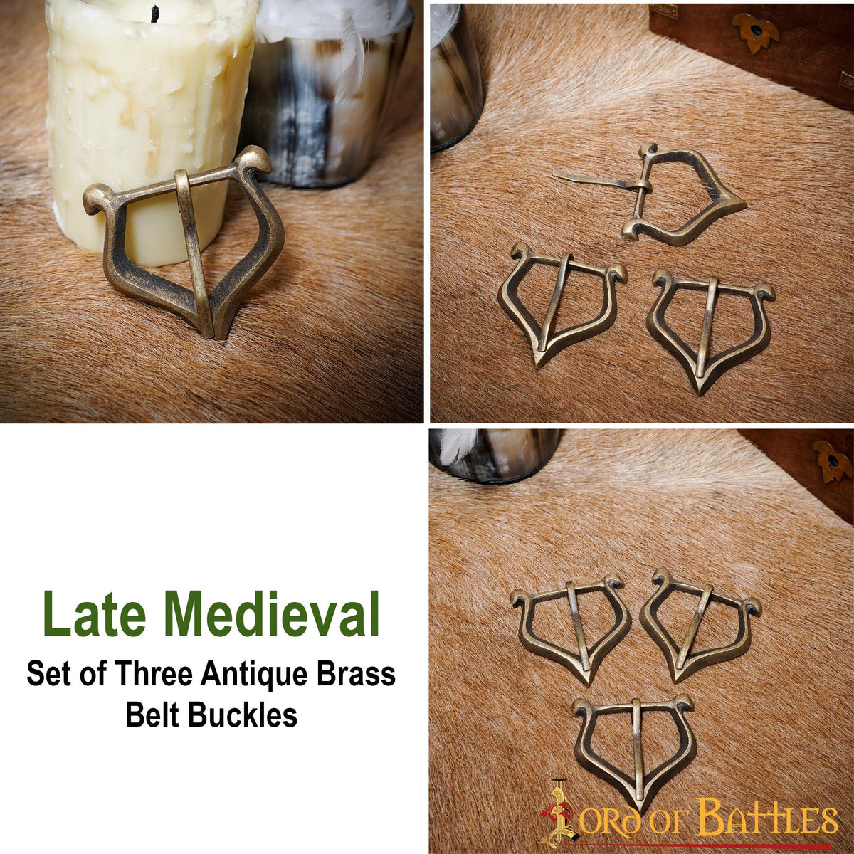 Set 3 hebillas medievales pequeñas en latón antiguo