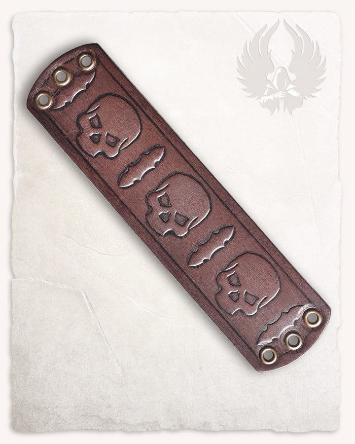 Pulsera gótica de calaveras y espadas, cuero marrón