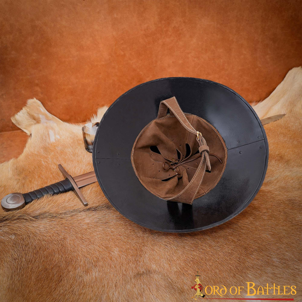 Casco medieval Kettle con forro cuero genuino.