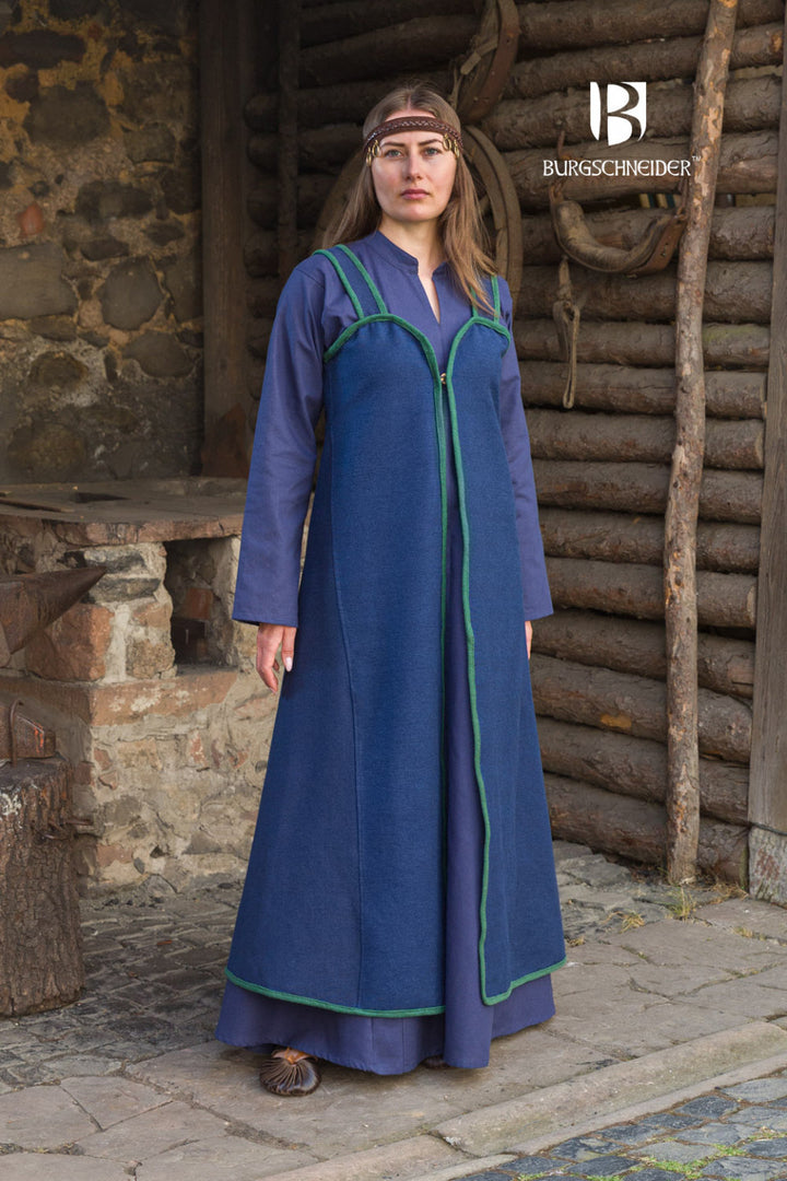 Vestido medieval modelo Rus Katarzyna, azul-verde