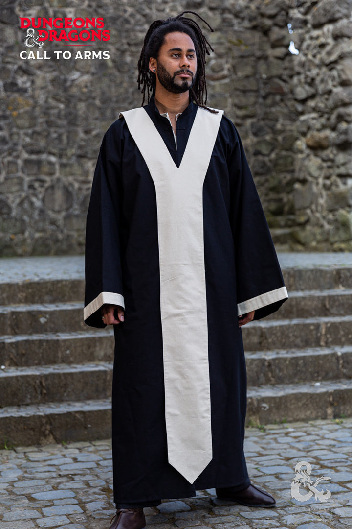 Túnica medieval de Mago, Negro-Blanco Natural