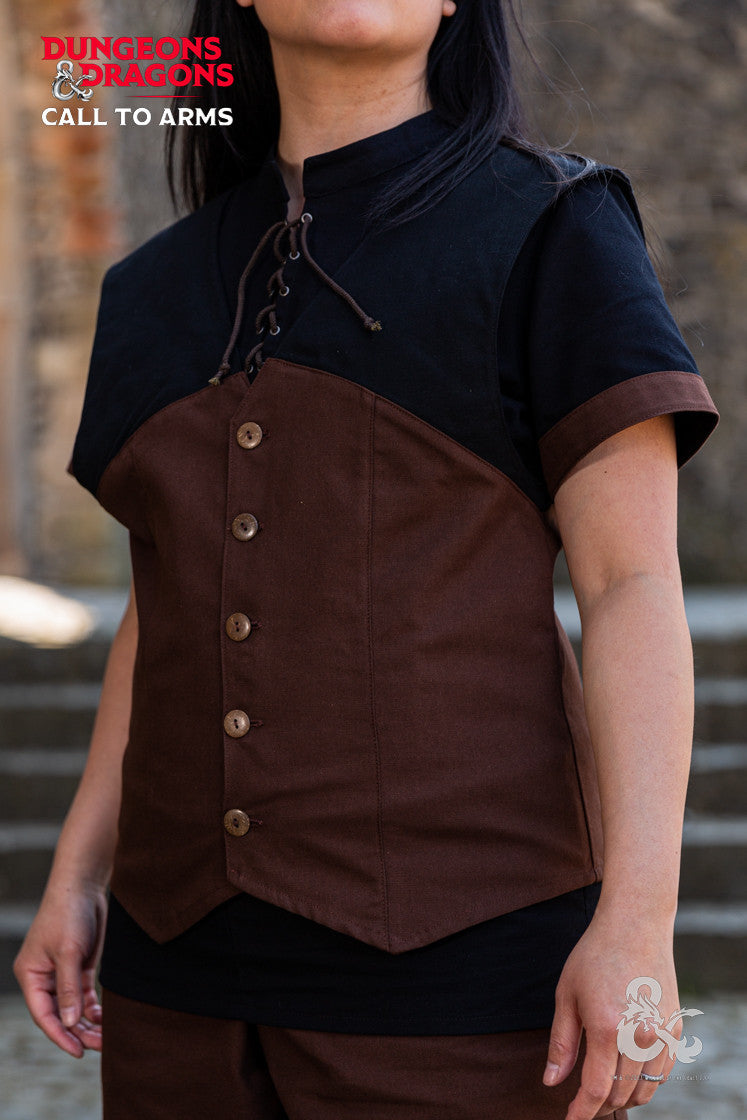 Chaleco medieval con capucha de Pícaro, negro-marrón