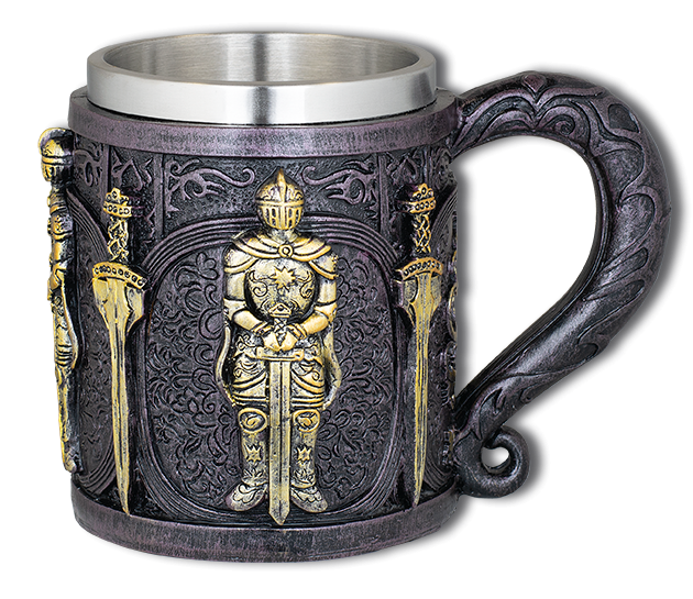 Taza de resina modelo templario negro - dorado