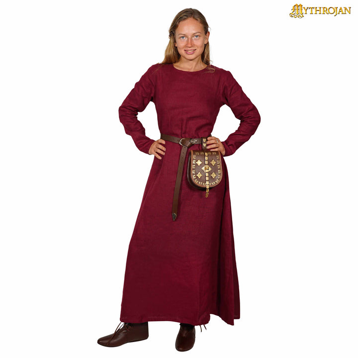 Vestido vikingo mujer lino modelo Helga, color burdeos