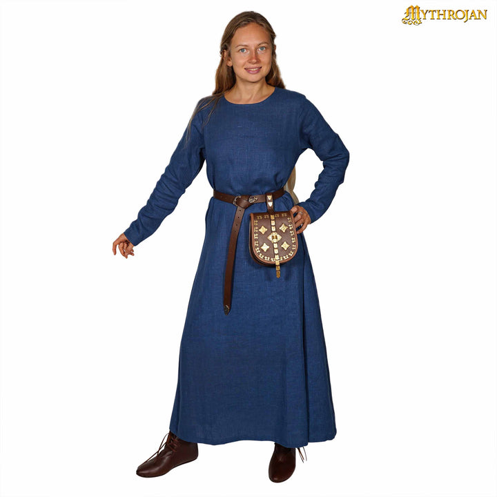 Vestido vikingo mujer lino modelo Helga, color azul