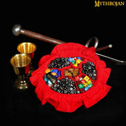 Bolsa medieval con cordón para dados, negro - rojo