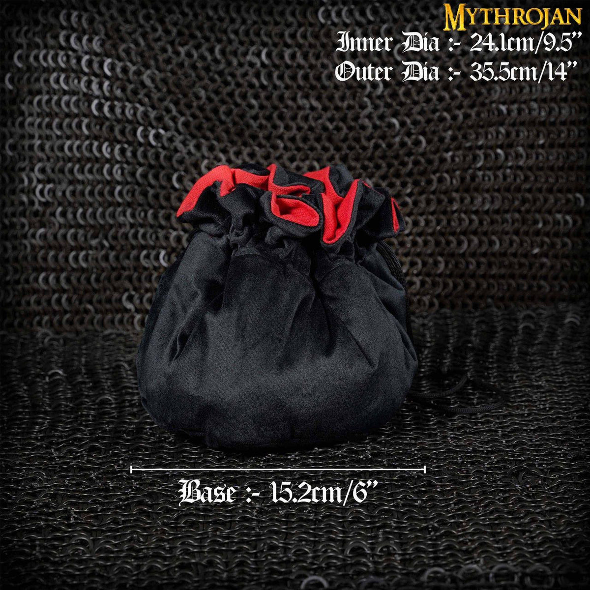 Bolsa medieval con cordón para dados, negro - rojo