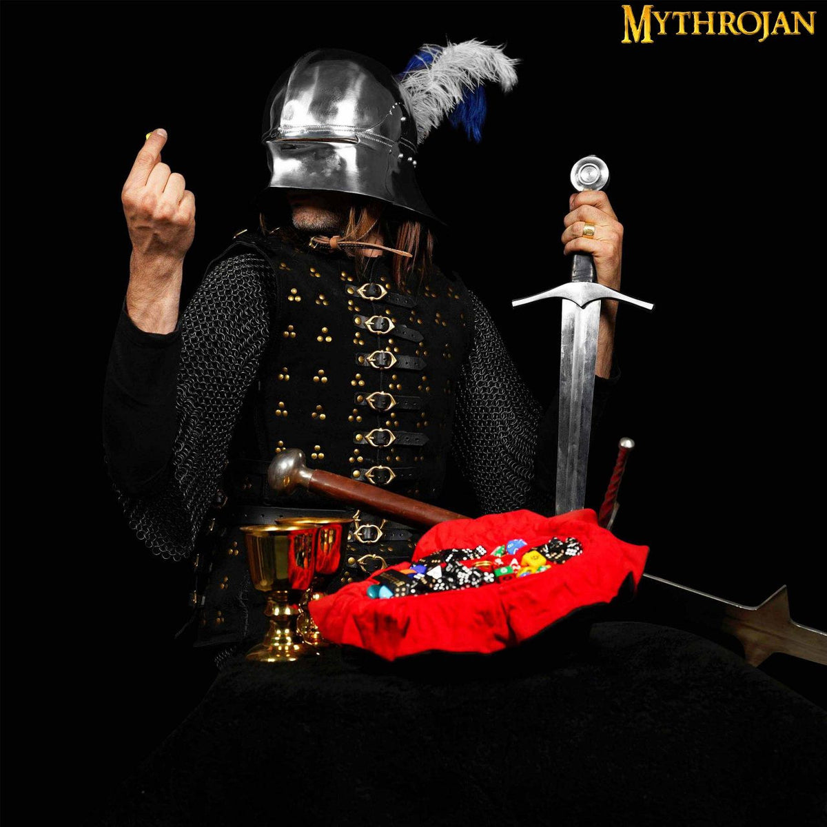 Bolsa medieval con cordón para dados, negro - rojo