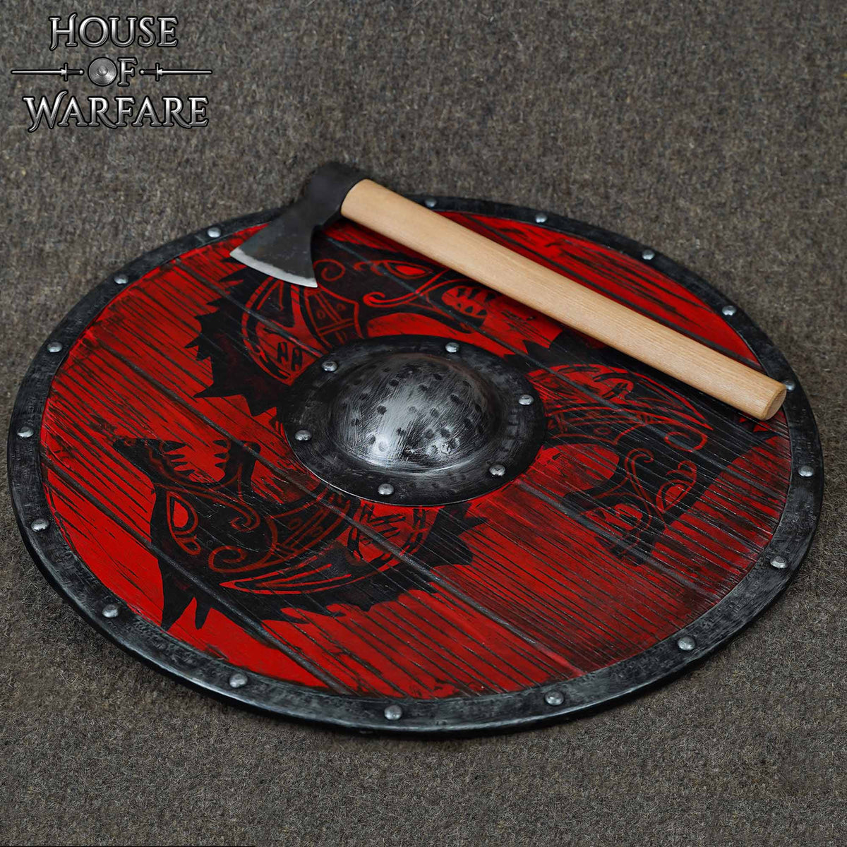 Escudo redondo vikingo madera modelo Fenrir