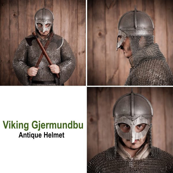 Casco vikingo modelo Gjermundbu, con forro de cuero